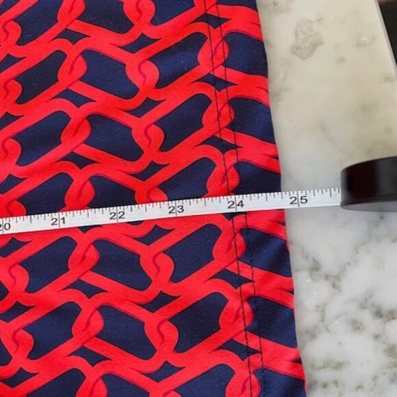 ELIZABETH MCKAY Chain Link Red Blue Pull Over Button Elbow Sleeve Top M - Picture 17 of 17